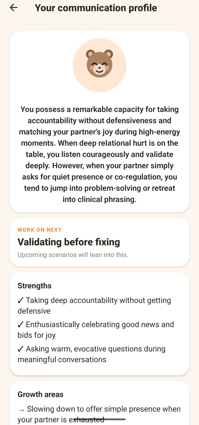 Communication profile screen